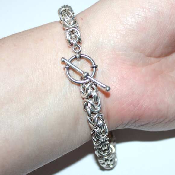 Sterling Silver Heavy Byzantine Chain Bracelet Toggle Clasp 44 Grams - Picture 5 of 5